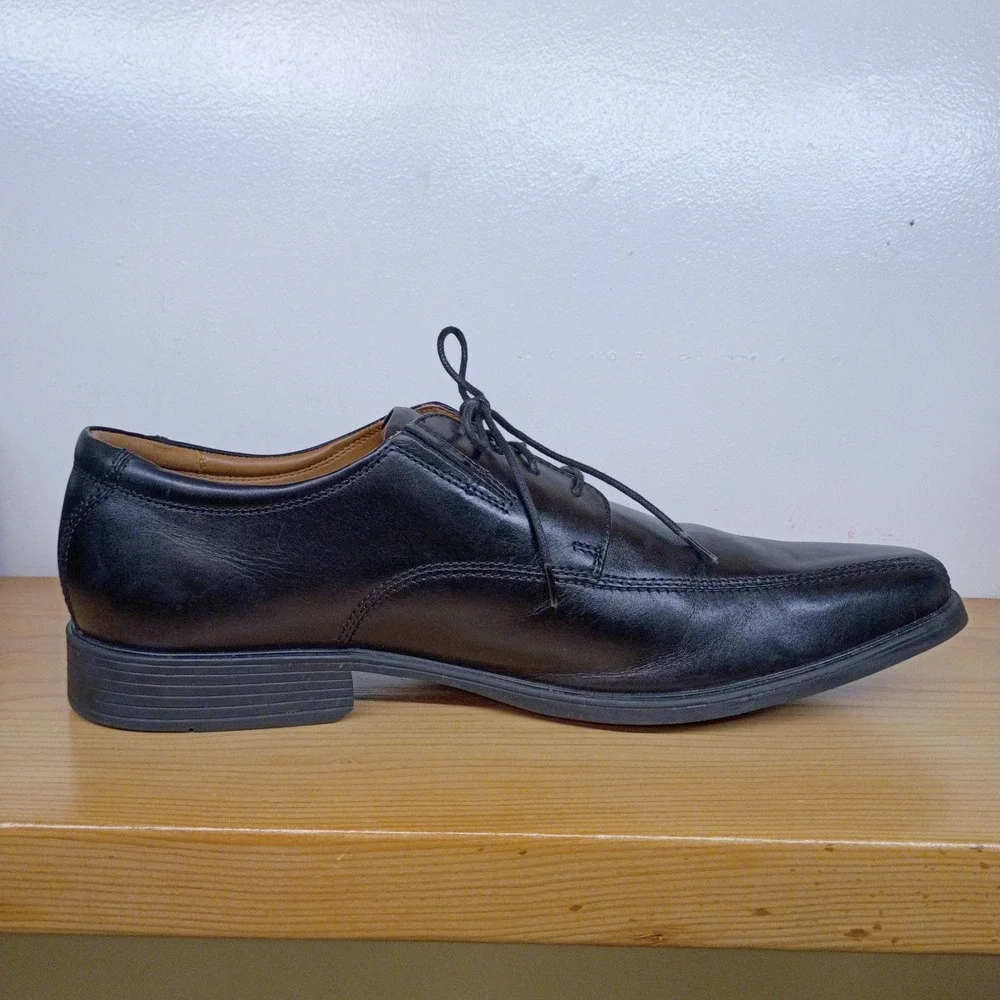 Men's Clarks Tilden Walk‎ Lace-Up Oxfords Shoes Black Leather Square Toe Sz 14 M